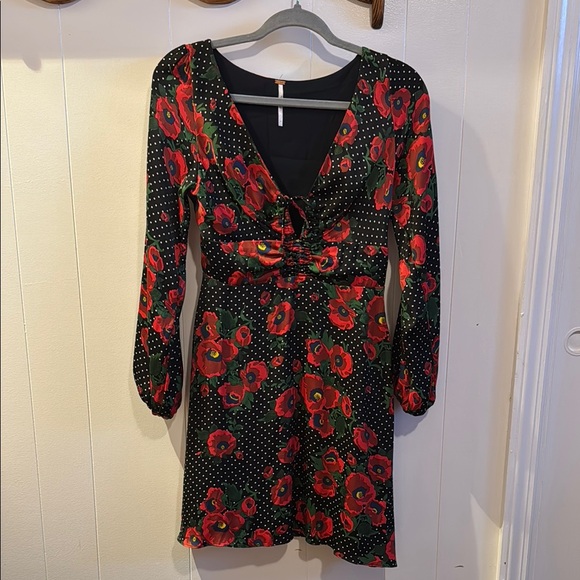 Free People Black and Red Floral Long Sleeve Dress - Picture 3 of 4